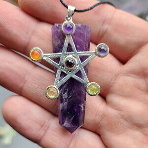 Silver Star Pendant with Purple and Multicolor Stones